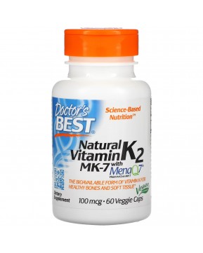 Doctor's Best, натуральный витамин K2 MK-7 с MenaQ7, 100 мкг, 60 вегетарианских капсул Doctor's Best, натуральный витамин K2 MK-7 с MenaQ7, 100 мкг, 60 вегетарианских капсул